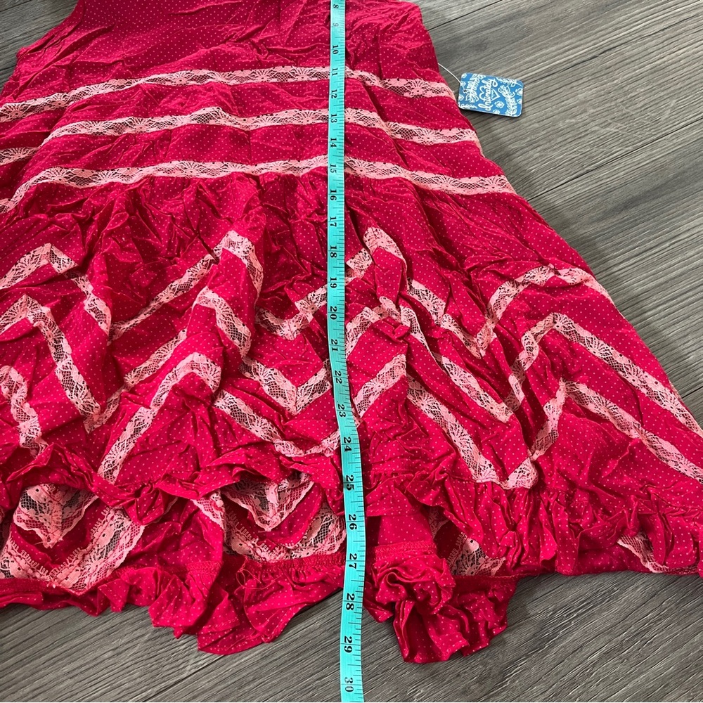New Free People Red Pink Polka Dots Voile & Lace Boho Trapeze Mini Slip Dress XS - Picture 7 of 9